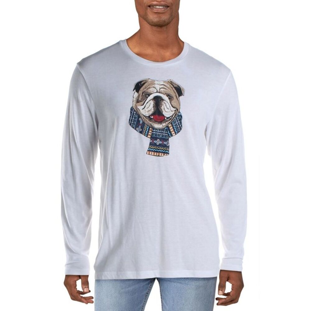 NWT CLUBROOM Mens White Graphic Crew Neck Shirt XL